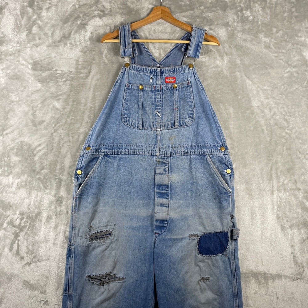 Vintage Dickies Overalls Mens 44 fits 40x23 Denim Distressed Workwear Repaired